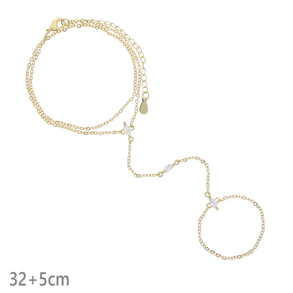 CZ Station Hand Chain Bracelet | 18K Gold-Plated
