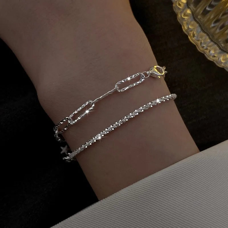 CZ Rhinestone Adjustable Chain Bracelet | 18K Gold-Plated