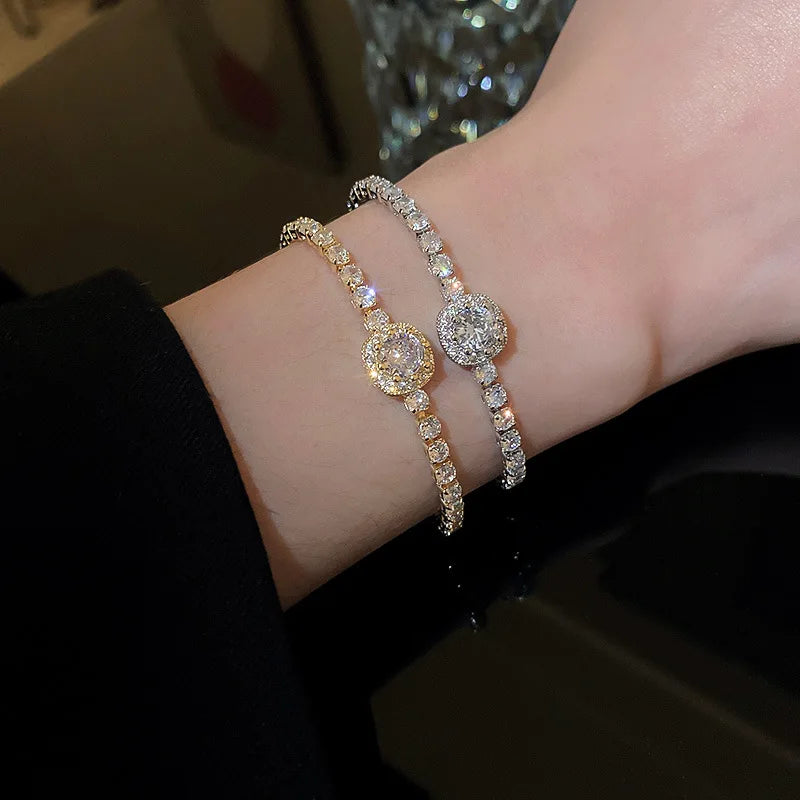 CZ Rhinestone Adjustable Chain Bracelet | 18K Gold-Plated