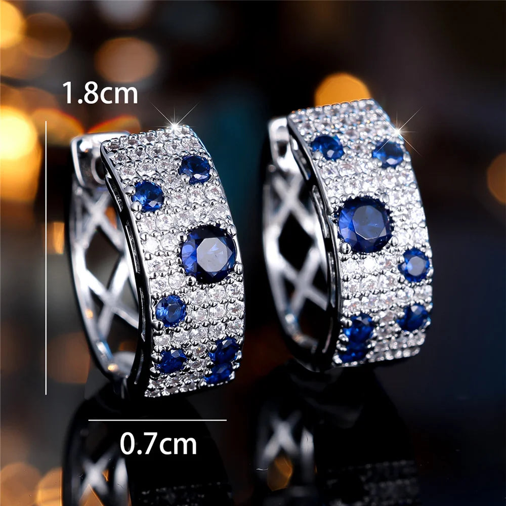 Blue & White Zircon Hoop Earrings | Gold-Plated 925 Silver