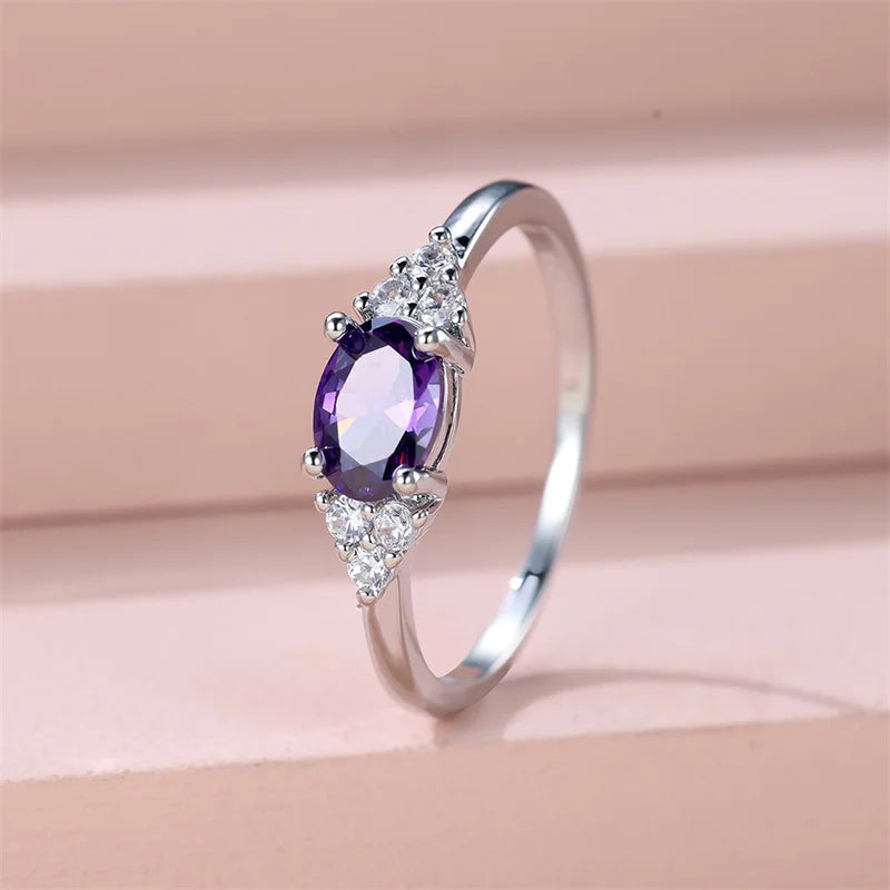 Oval Zircon Stacking Ring | Minimalist 925 Silver