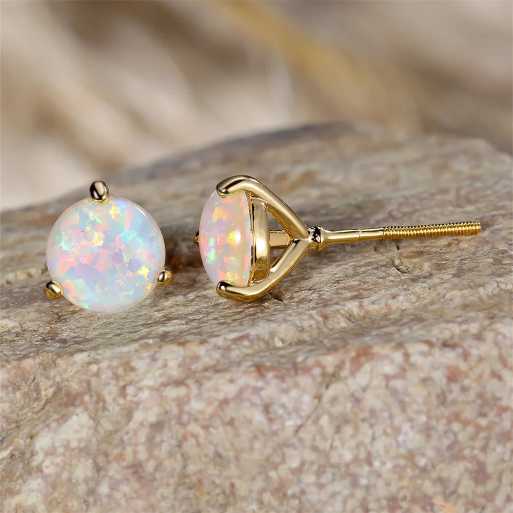 White Opal Screw-Back Stud Earrings | Gold-Plated