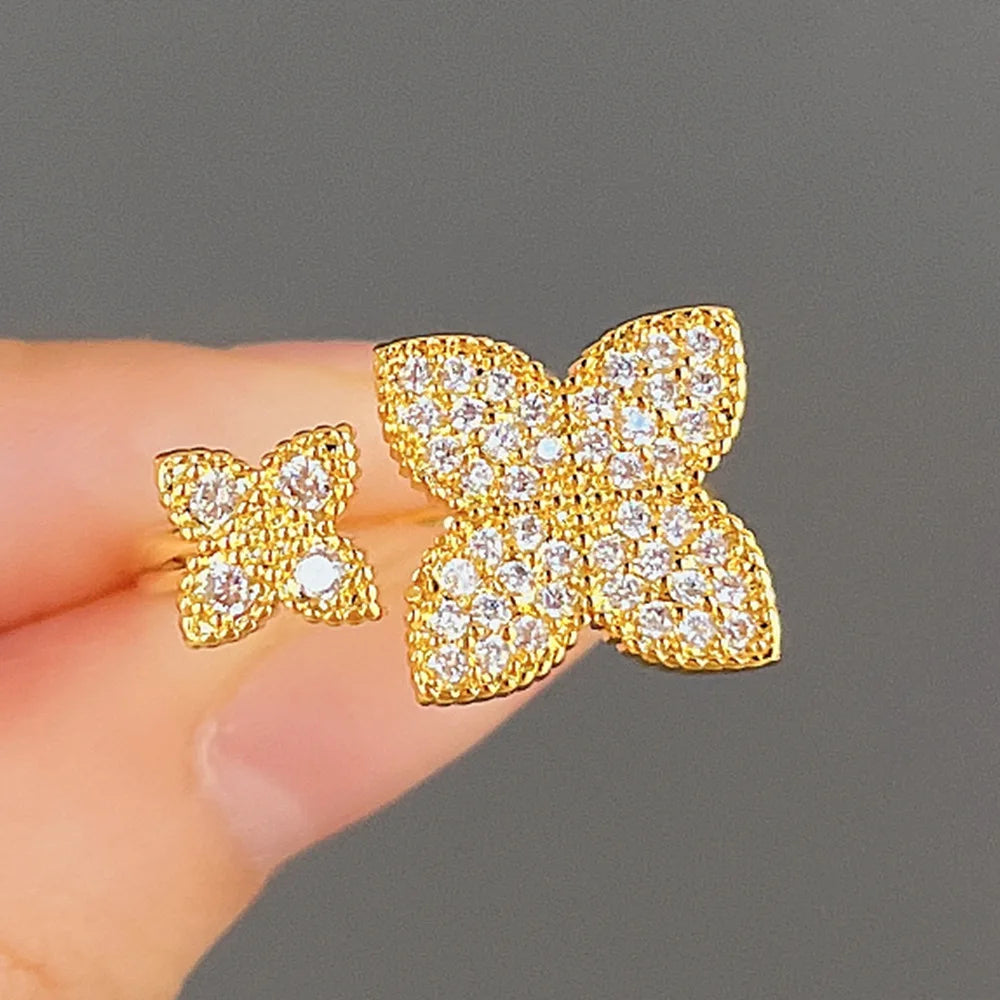 Adjustable Flower Ring | Cubic Zirconia | 18K Gold-Plated