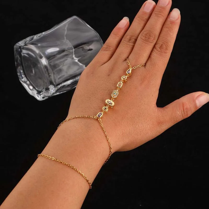 Crystal Water Drop Hand Chain Bracelet | Gold-Plated