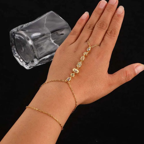Crystal Water Drop Hand Chain Bracelet | Gold-Plated