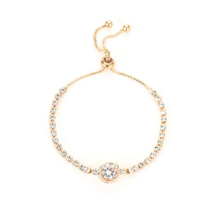 CZ Rhinestone Adjustable Chain Bracelet | 18K Gold-Plated
