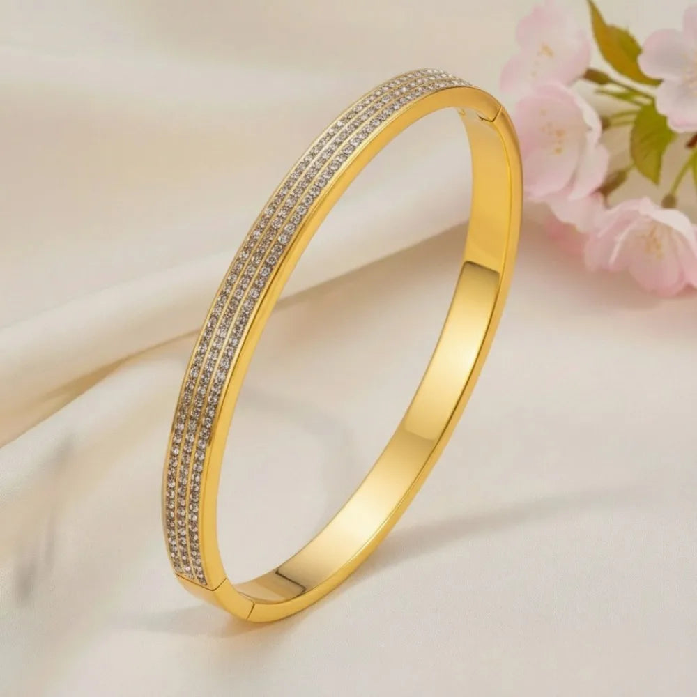 Zircon Bangle Set | Stacked Stainless Steel