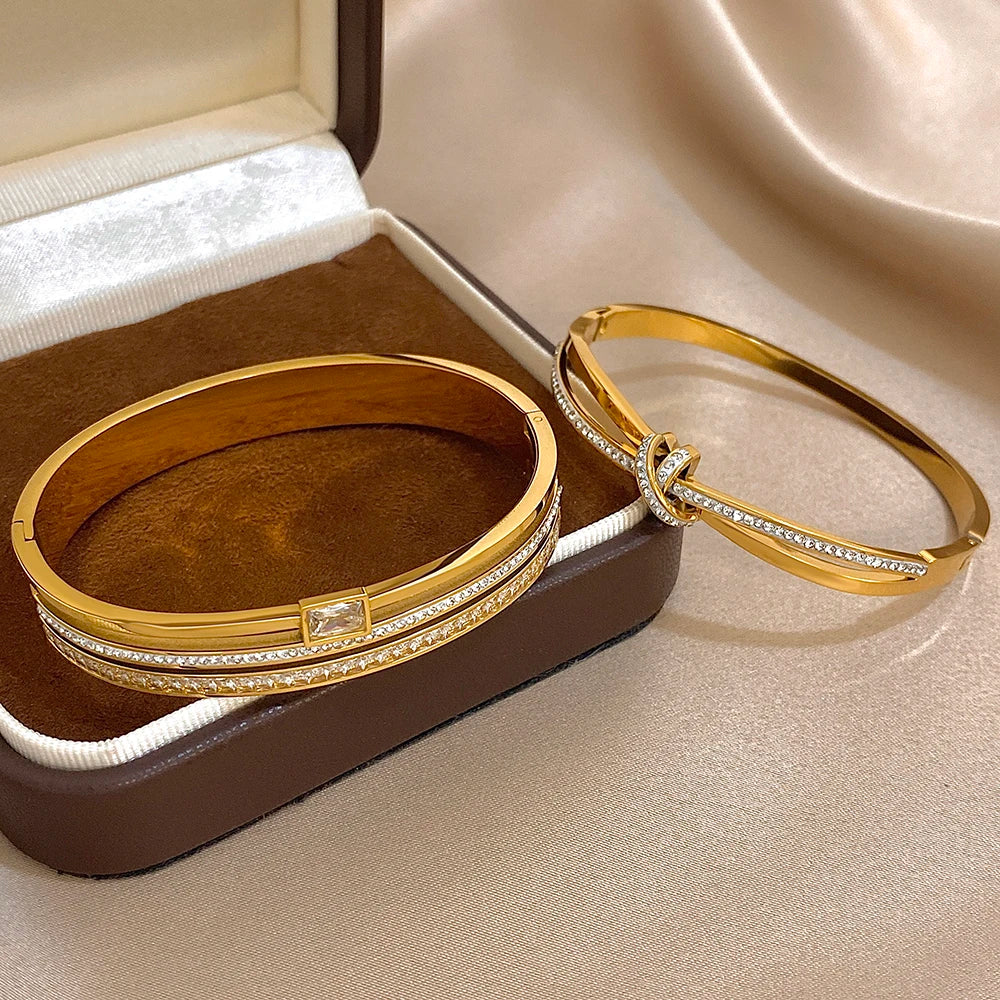 Crystal Cuff Bangle Set | Gold-Plated Stainless Steel