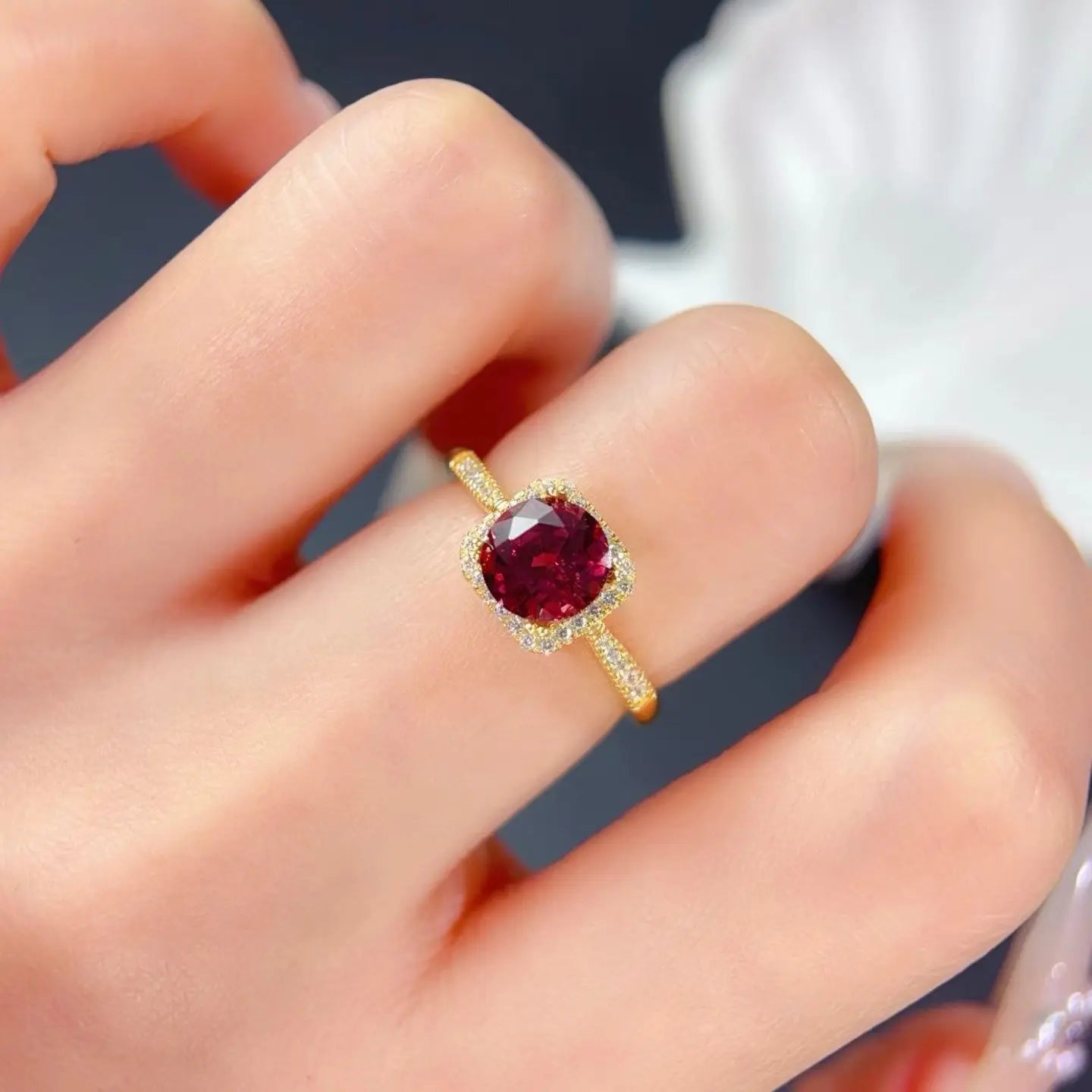 Natural Garnet Ring | 1ct 925 Silver, 18K Gold-Plated