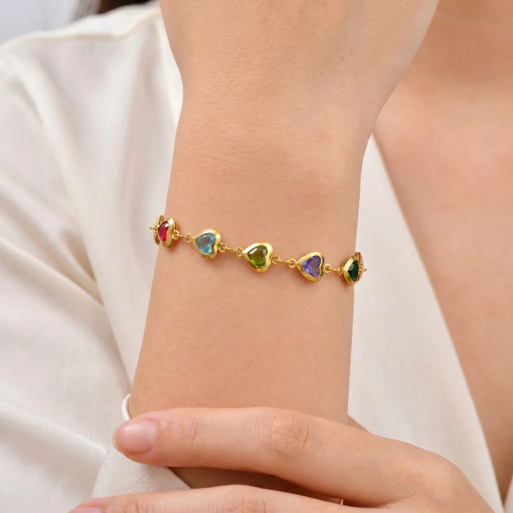 Heart Charm Zircon Anklet | 18K Gold-Plated Waterproof