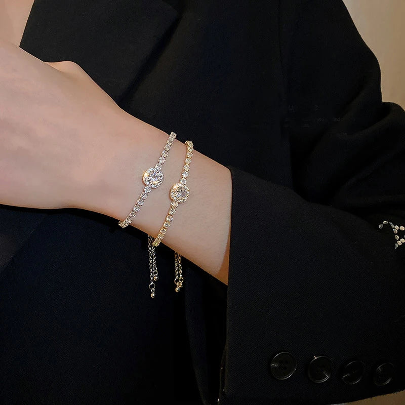 CZ Rhinestone Adjustable Chain Bracelet | 18K Gold-Plated