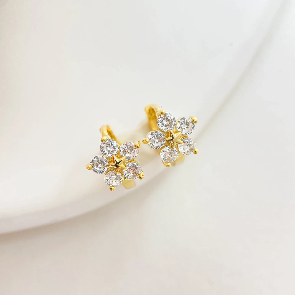Star & Flower CZ Huggie Earrings | Anti-Allergic Gold-Plated