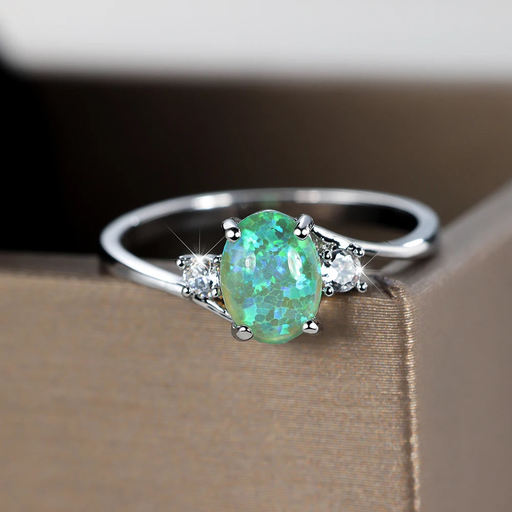 Fire Opal Oval Ring | Pink & Blue 925 Silver