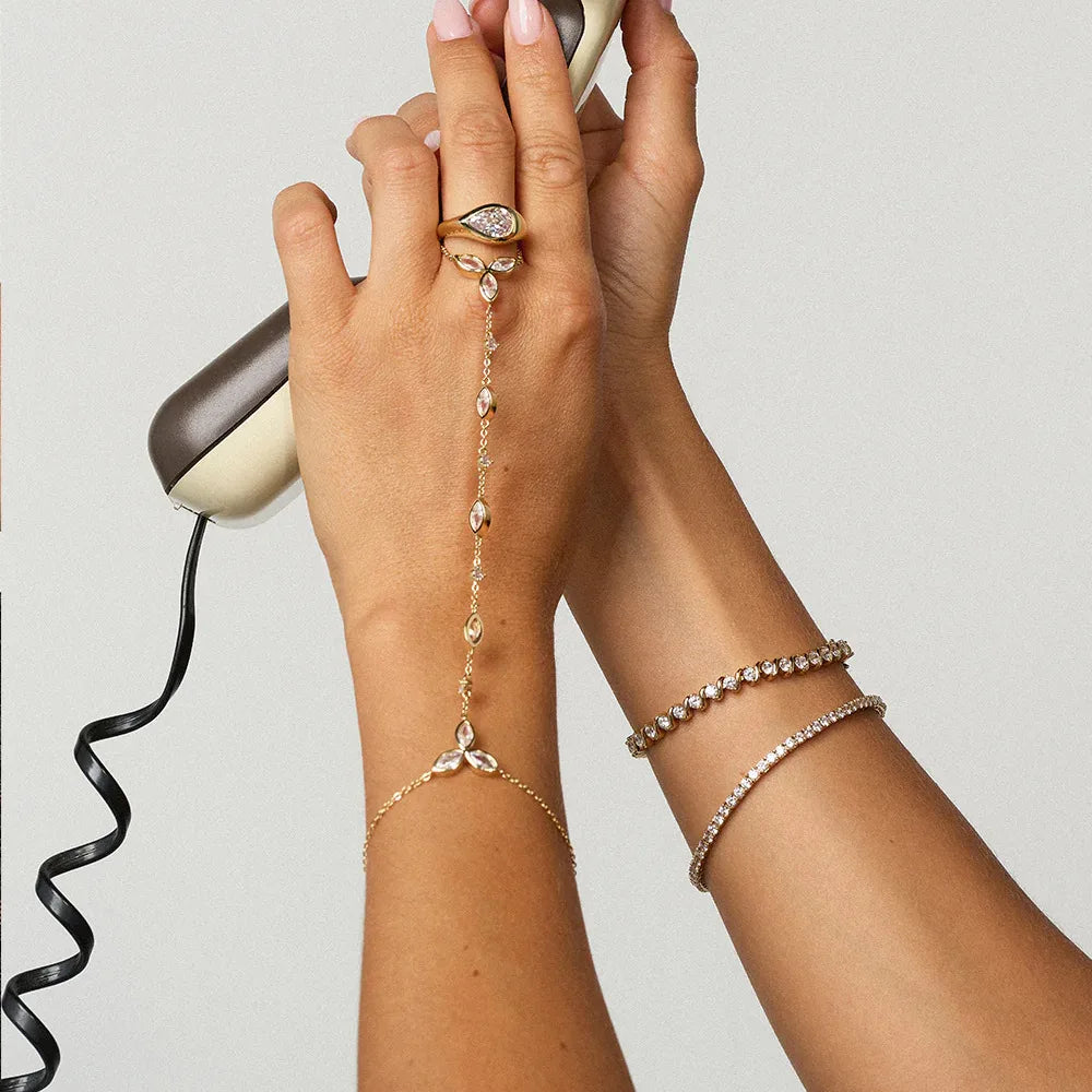Zircon Hand Chain | Gold-Plated Bracelet-Ring