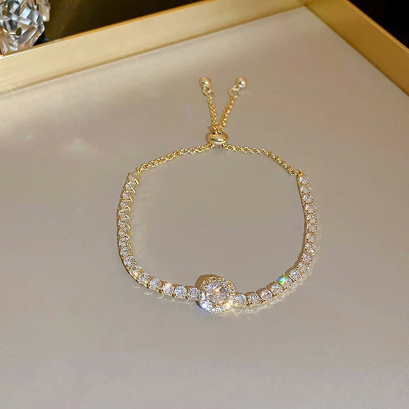 CZ Rhinestone Adjustable Chain Bracelet | 18K Gold-Plated