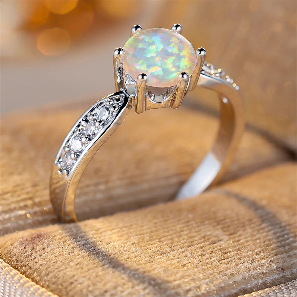 Six-Claw Opal Birthstone Ring | 925 Silver