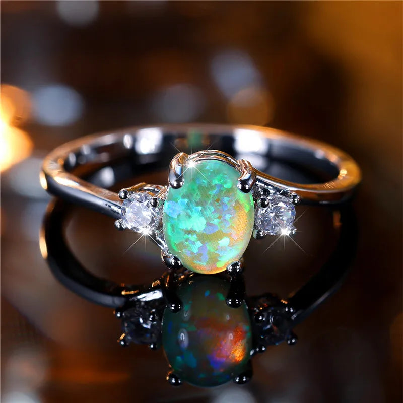 Fire Opal Oval Ring | Pink & Blue 925 Silver