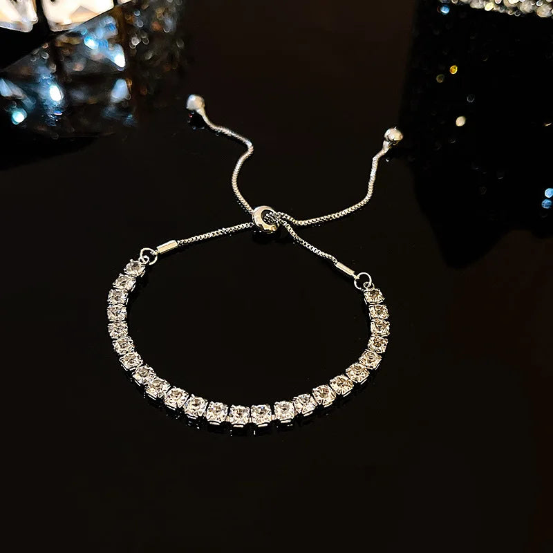 CZ Rhinestone Adjustable Chain Bracelet | 18K Gold-Plated