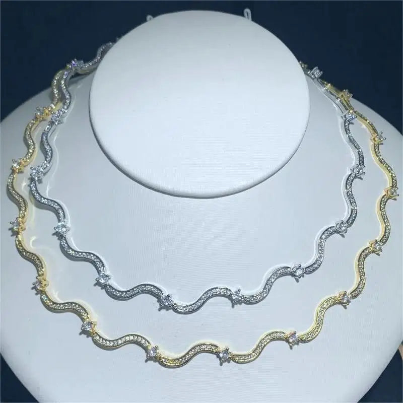 Cubic Zirconia Wave Choker | Micro-Paved Necklace