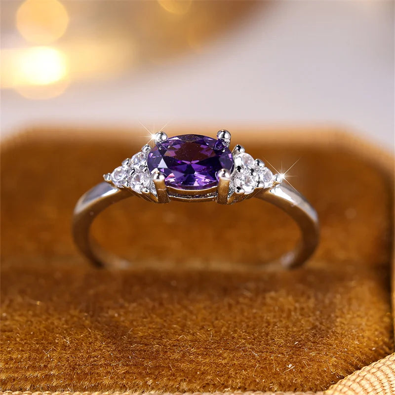 Oval Zircon Stacking Ring | Minimalist 925 Silver