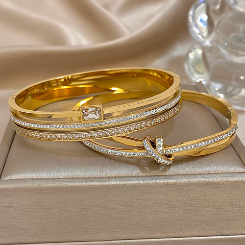 Crystal Cuff Bangle Set | Gold-Plated Stainless Steel
