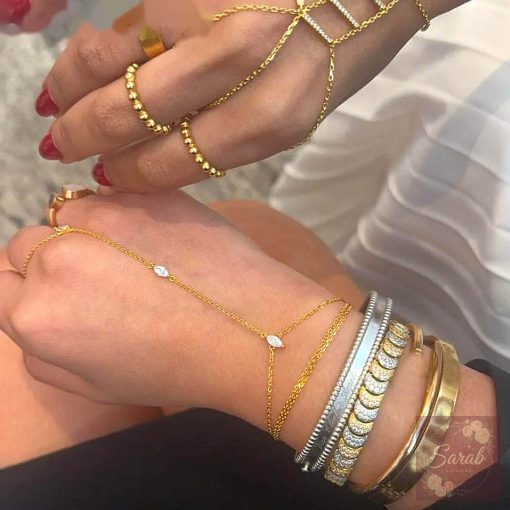 CZ Station Hand Chain Bracelet