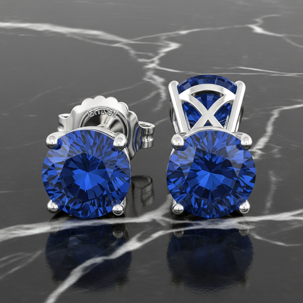 Lab Sapphire Stud Earrings White Gold – SARAB Jewelry