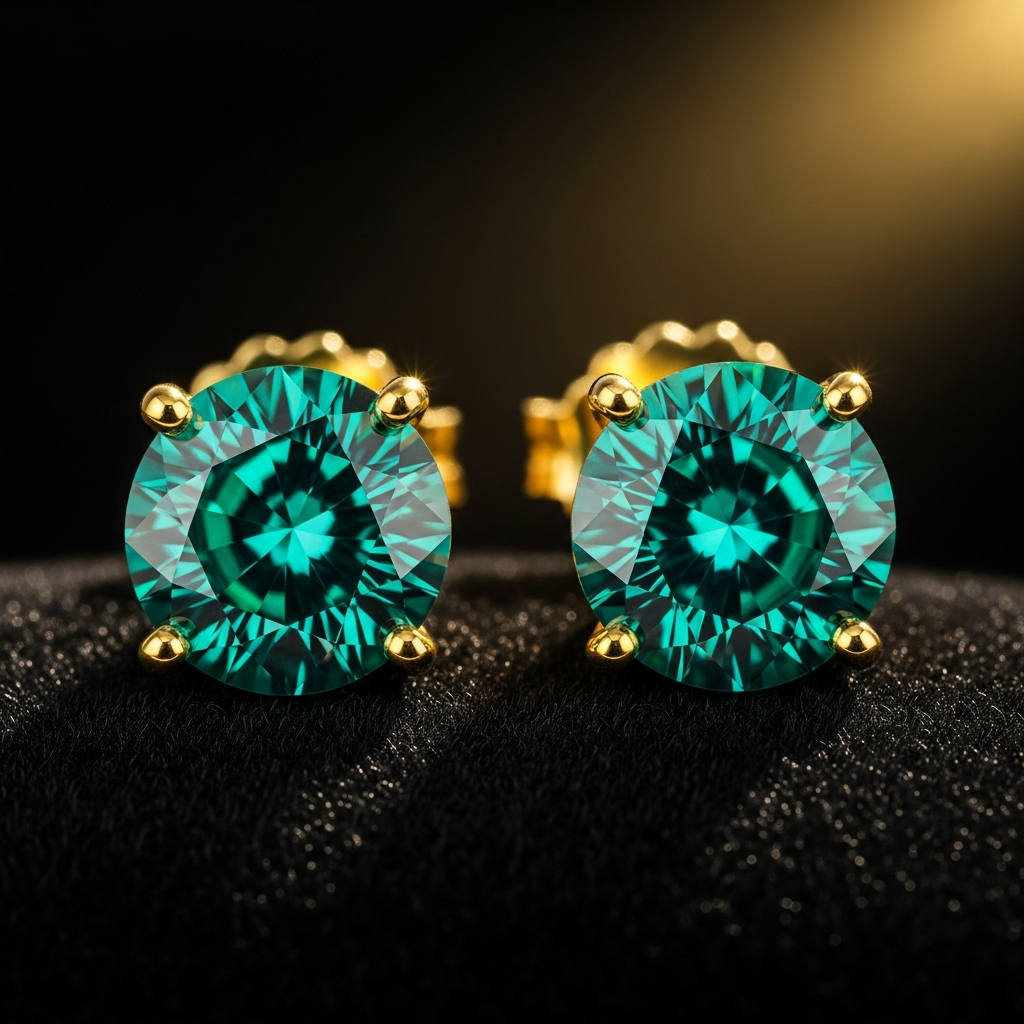 Lab Emerald Stud Earrings Yellow Gold – SARAB Jewelry
