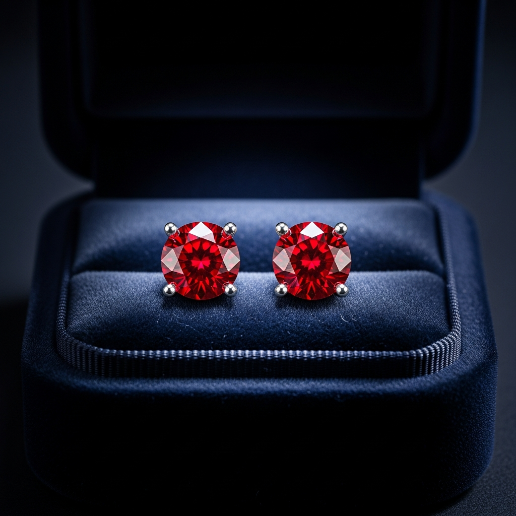 Lab Ruby Stud Earrings in luxury jewelry box – SARAB