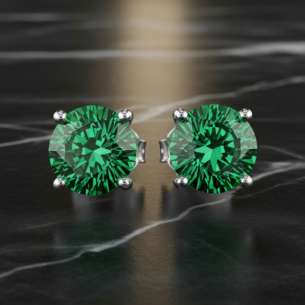 Lab Emerald Stud Earrings White Gold – SARAB Jewelry