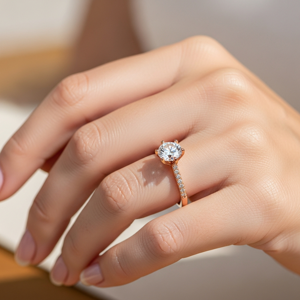 Rose gold lab diamond solitaire pavé ring — SARAB Jewelry