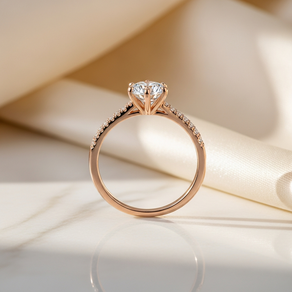 Rose gold lab diamond solitaire pavé ring — SARAB Jewelry — lifestyle 1