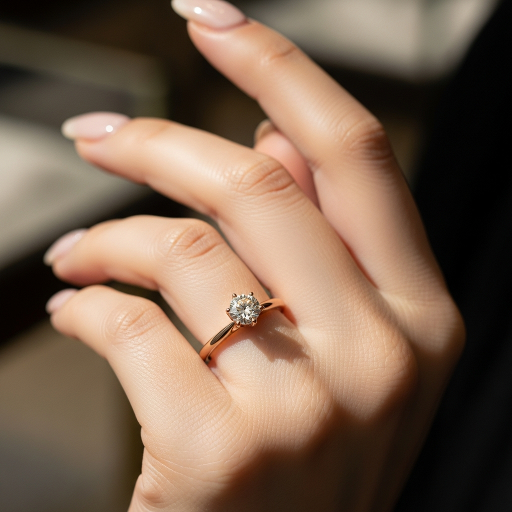 Rose gold lab diamond solitaire pavé ring — SARAB Jewelry — lifestyle 2