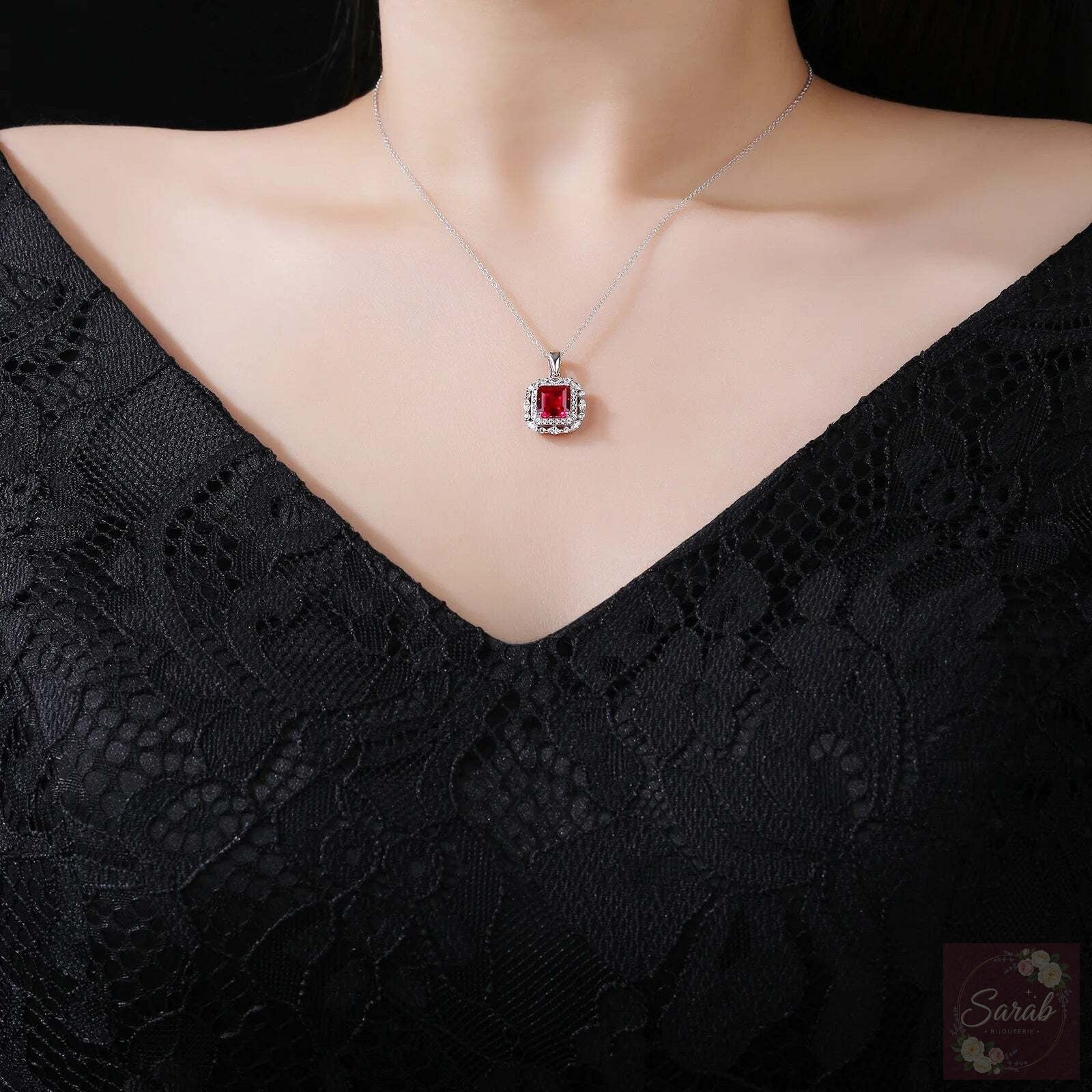 Ruby Halo Pendant Necklace