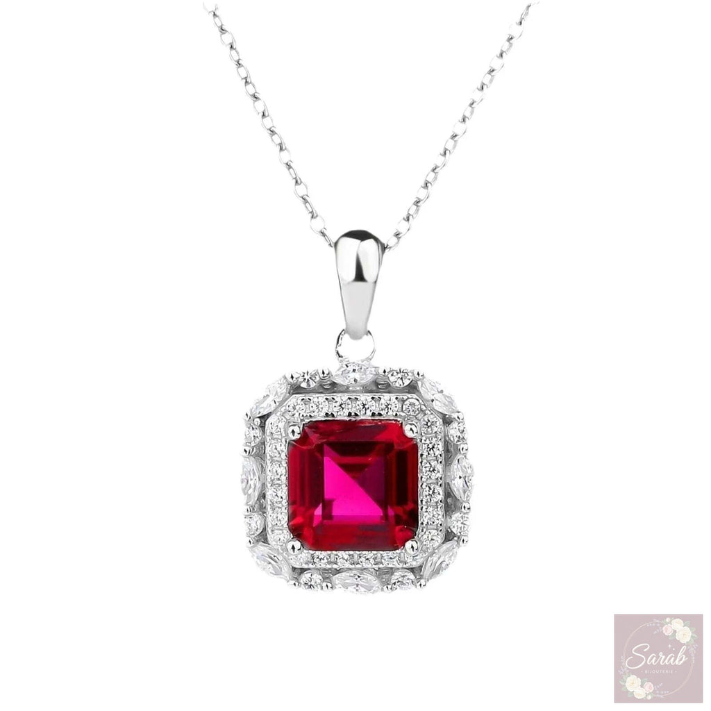 Ruby Halo Pendant Necklace