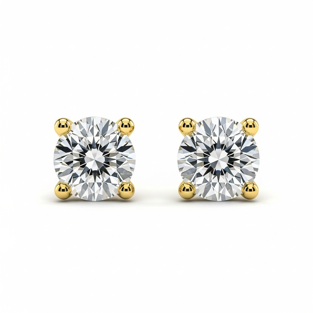 Yellow Gold Moissanite Stud Earrings - Studio Shot