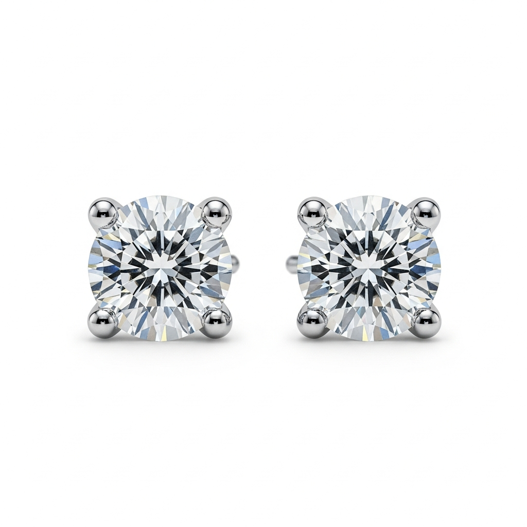 White Gold Moissanite Stud Earrings - Studio Shot